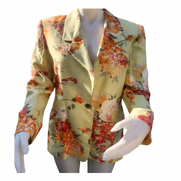 Vintage Linda Allard  Ellen Tracy‎ floral Blazer L - Picture 5 of 16
